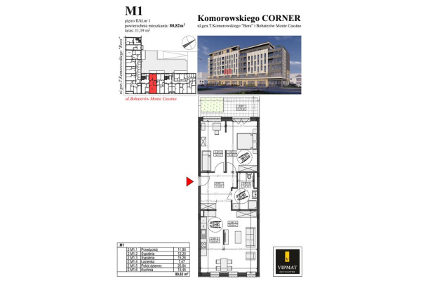 biłgorajski, Biłgoraj, gen. T. Bora-Komorowskiego, Mieszkanie M1; 80,82m2 +11,19 m2 taras Komorowskiego CORNER