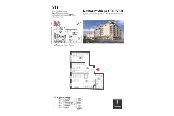 biłgorajski, Biłgoraj, gen. T. Bora-Komorowskiego, Nowe mieszkanie M 1A; 52,77 m2 Komorowskiego CORNER