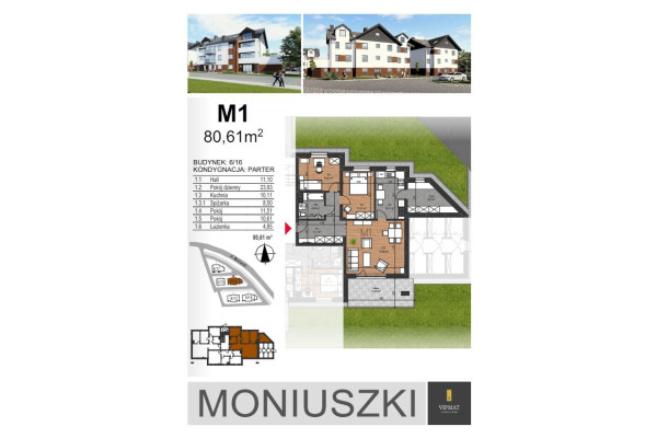 biłgorajski, Biłgoraj, Moniuszki, Mieszkanie M1 6/16, 80,61 m2