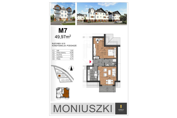 biłgorajski, Biłgoraj, Moniuszki, Mieszkanie M7 6/15, 49,97 m2