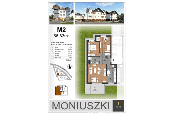 biłgorajski, Biłgoraj, Moniuszki, Mieszkanie M2 6/15, 66,83 m2
