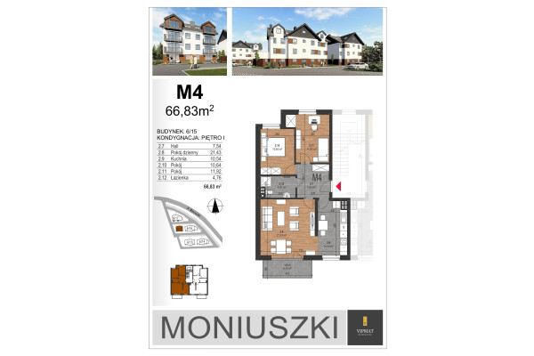 biłgorajski, Biłgoraj, Moniuszki, Mieszkanie M4 6/15, 66,83 m2